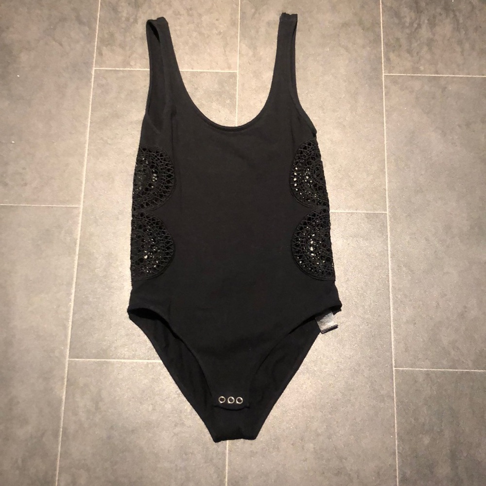 Topshop Black Lace Cutout Bodysuit
